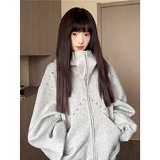 【有货】DB802-批70春秋季杜宾犬无耳铆钉连帽卫衣男女宽松外套，女装短外套，星座603-2