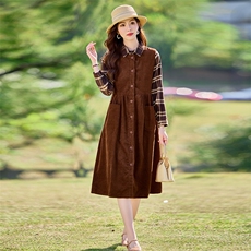 灯芯绒气质连衣裙女春季新款时尚减龄无袖背心裙高级感A字裙，女装套装/套裙，水衣源