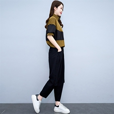 轻熟休闲套装女士2025夏季新款宽松大码蝙蝠袖上衣时尚减龄两件套，女装套装/套裙，魅影