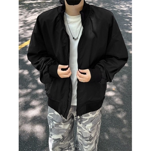 秋季美式飞行夹克外套男休闲宽松男装简约纯色棒球服 JC444图片