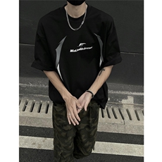 主推美式高街复古印花情侣短袖T恤宽松男女上衣半袖潮D245P28，男装T恤，电商A335-1（原A458）
