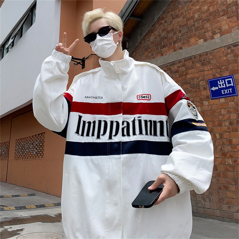 高品质秋款男立领夹克条纹全机刺绣勋章机车赛车外套JK42P75,男装夹克,星座1013-1