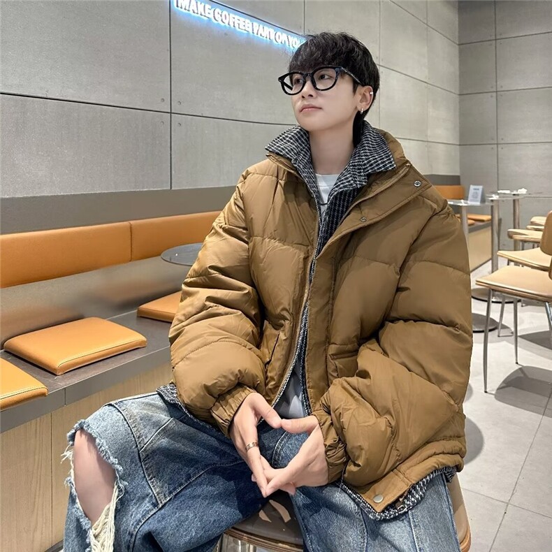 加绒加厚冬款男立领假两件棉衣提问格子保暖面包服棉服MA18P95,男装棉衣,星座1013-1