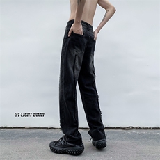 B221美式ins高街小众情侣款个性毛边牛仔裤LK23013-P60控78，男装牛仔裤，电商B221