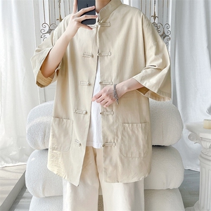 新中式盘扣夏季复古大码休闲男半袖短袖衬衫DC2181-P37【特价】图片