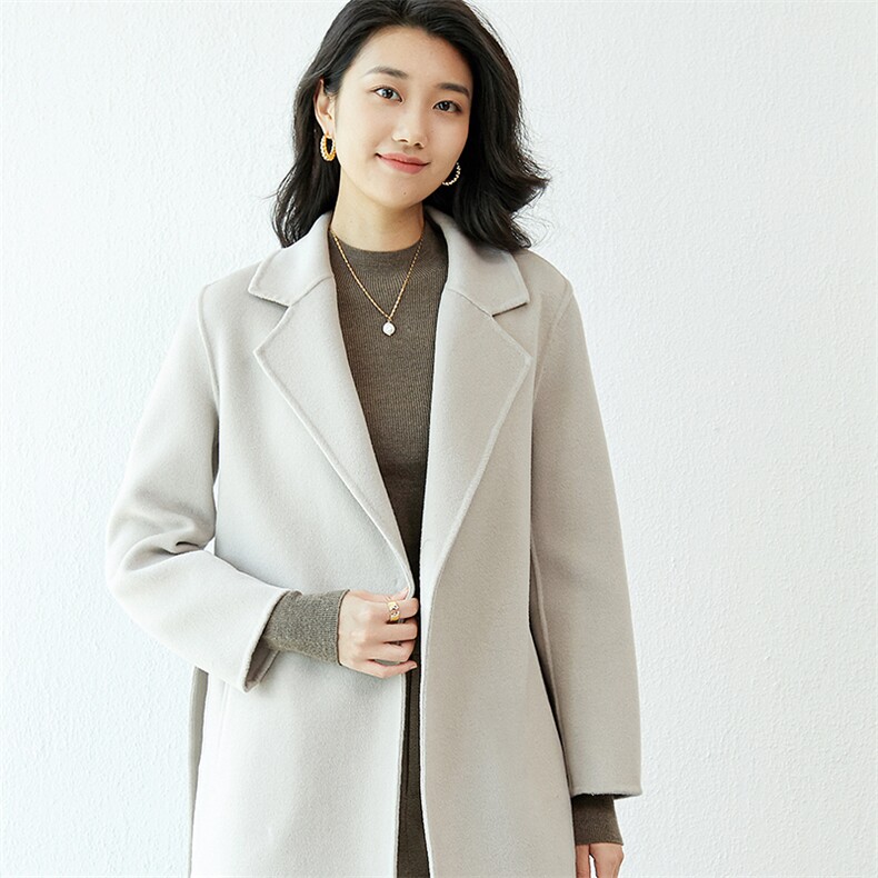 羊毛系带2024秋冬款大衣女装小个子短款毛呢外套,女装毛呢外套,高哲羊绒