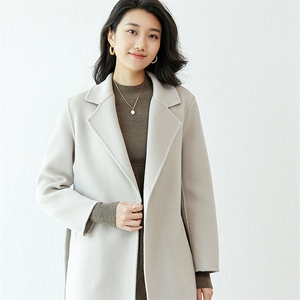 羊毛系带2024秋冬款大衣女装小个子短款毛呢外套图片