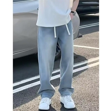 网图美式高街牛仔裤男女春夏2026年新款松紧腰宽松休闲直筒裤子，男装牛仔裤，星座601-1