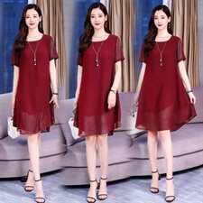 (现货）大码遮肚连衣裙微胖mm洋气减龄韩版加肥加大雪纺裙子200斤，女装连衣裙，深妍伊美