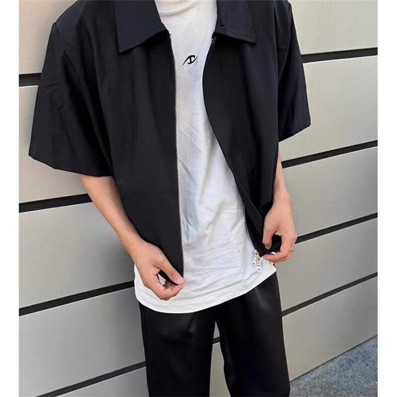 cleanfit设计感TR面料夏季拉链短袖衬衫男女外套短款上衣C3009,男装衬衫,星座1116A（原606A-3）