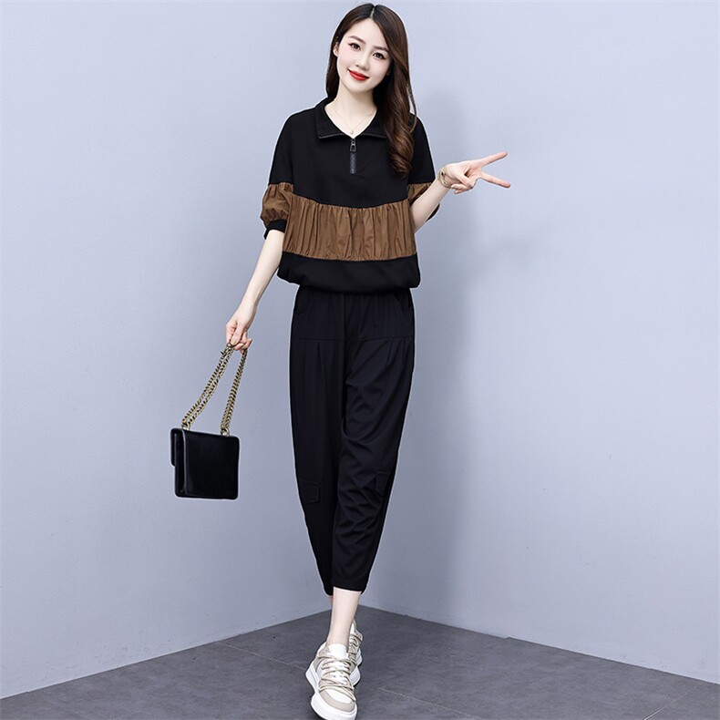 时尚运动套装女2025年夏季新款女装韩版宽松休闲八分阔腿裤两件套,女装套装/套裙,魅影