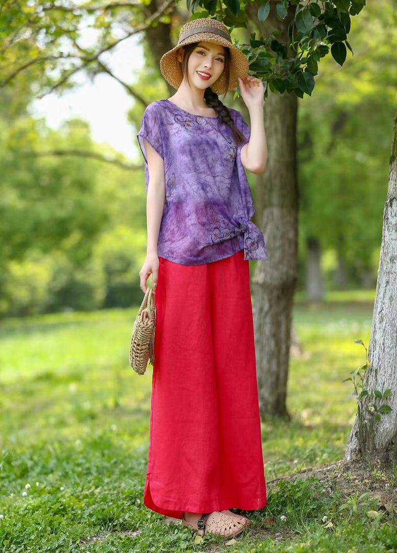 现货2021新款纯亚麻百搭气质直筒阔腿裤，女装，美诗欧 Missorly