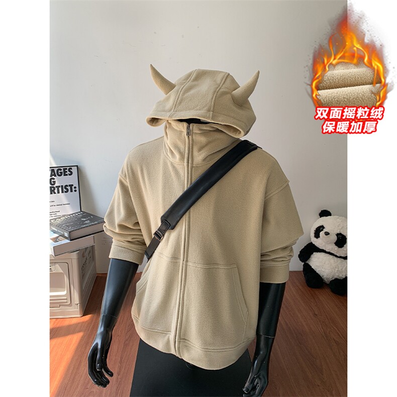 痞帅高街小恶魔双面摇粒绒350g重磅卫衣外套男W24537-特P60控108，女装短外套，电商A001