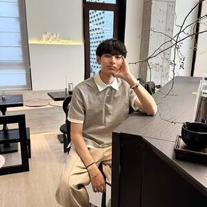 韩系穿搭假两件拼接灰色polo衫男女夏季潮牌小众设计感短袖T恤潮
