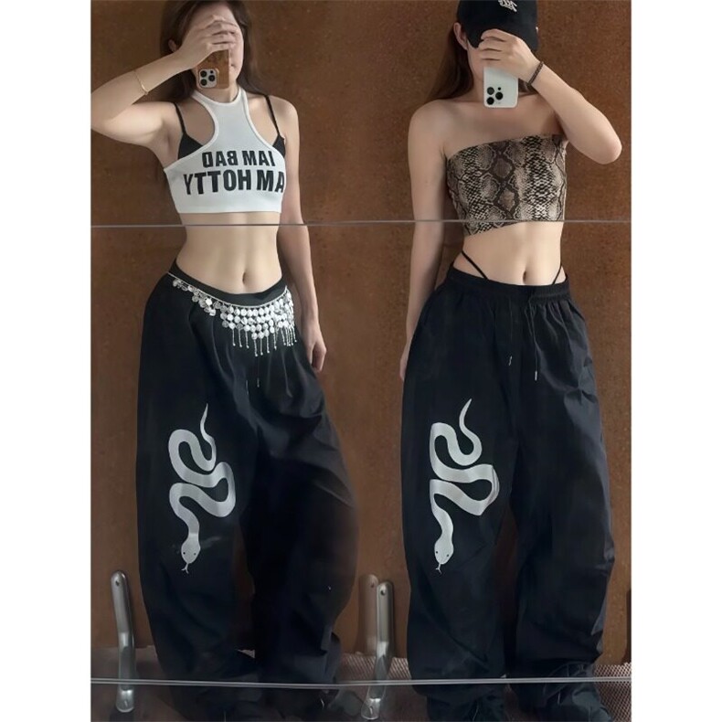 【网图现货】美式复古宽松反光速干阔腿裤K3021/P45,女装休闲裤,星座205-3