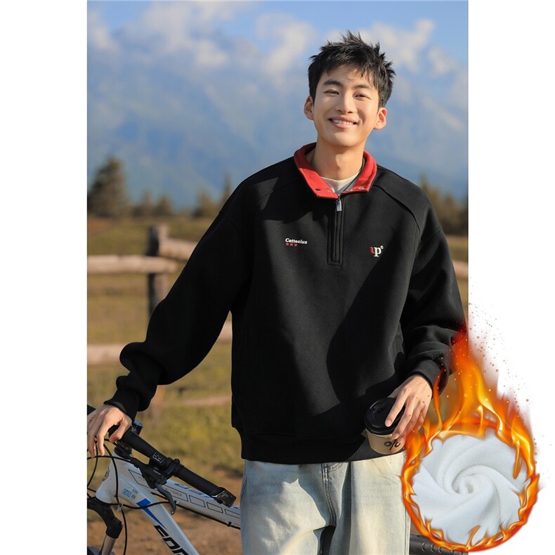 秋冬季加绒加厚新款潮流宽松男女美式简约情侣字母卫衣WY671图片