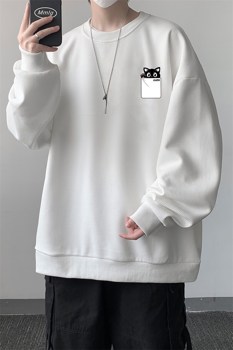 5XL华夫格卫衣男大码胖子圆领长袖t恤HW76397-P30加绒款-P40,男装卫衣,电商A040