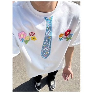 春秋季美式衬衫领假两件卫衣男潮流情侣装宽松字母刺绣上衣图片