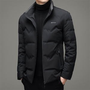 中年男士羽绒服短款立领2024年新款纯色冬季保暖衣服爸爸冬装外套图片