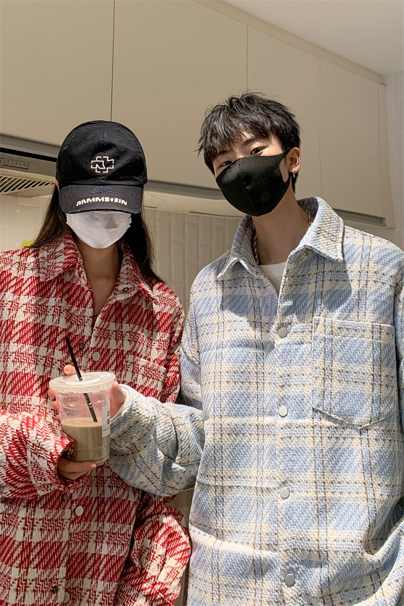 8XL-M特大码轻奢高级感千鸟格闲大码情侣复古翻领夹克外套JK1303,男装夹克,电商D206-1