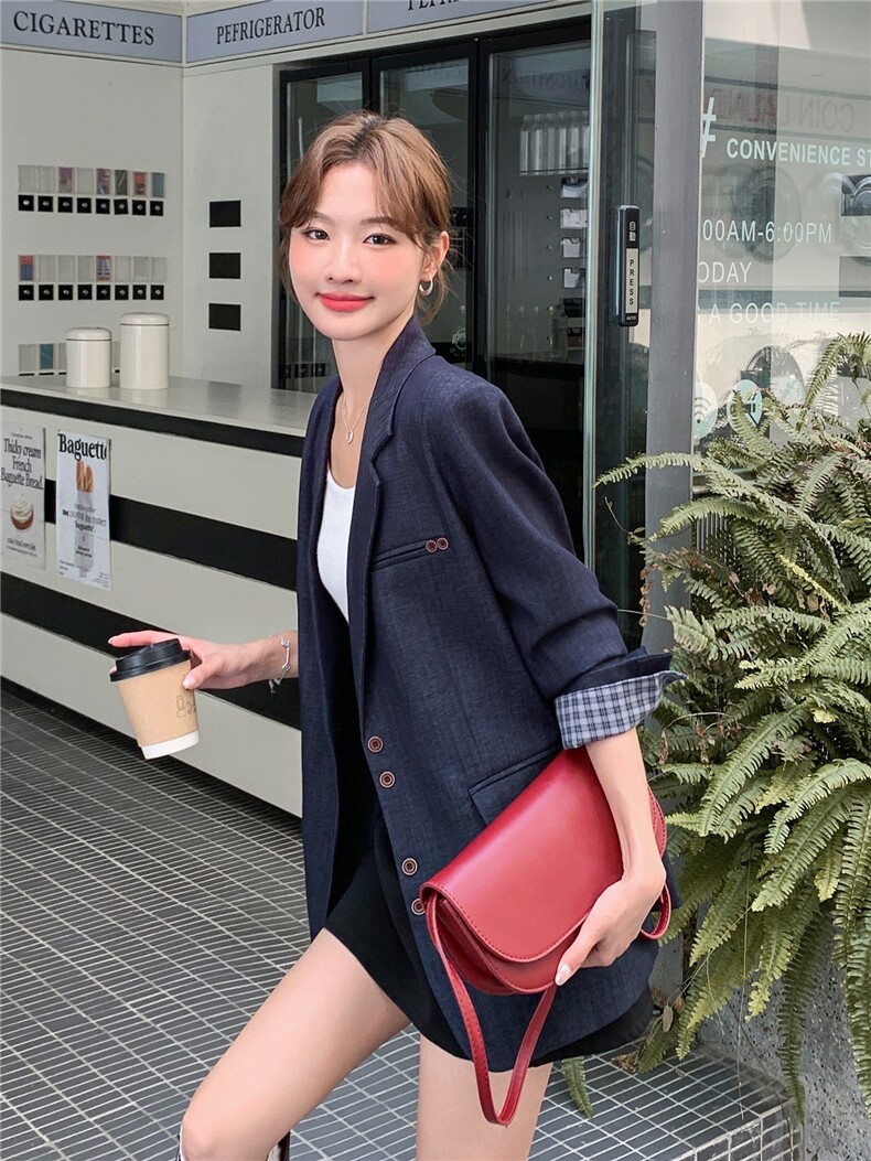 蓝色西装外套女2025秋季新款韩版通勤风高级感气质百搭西服上衣,女装西装,浙宝106
