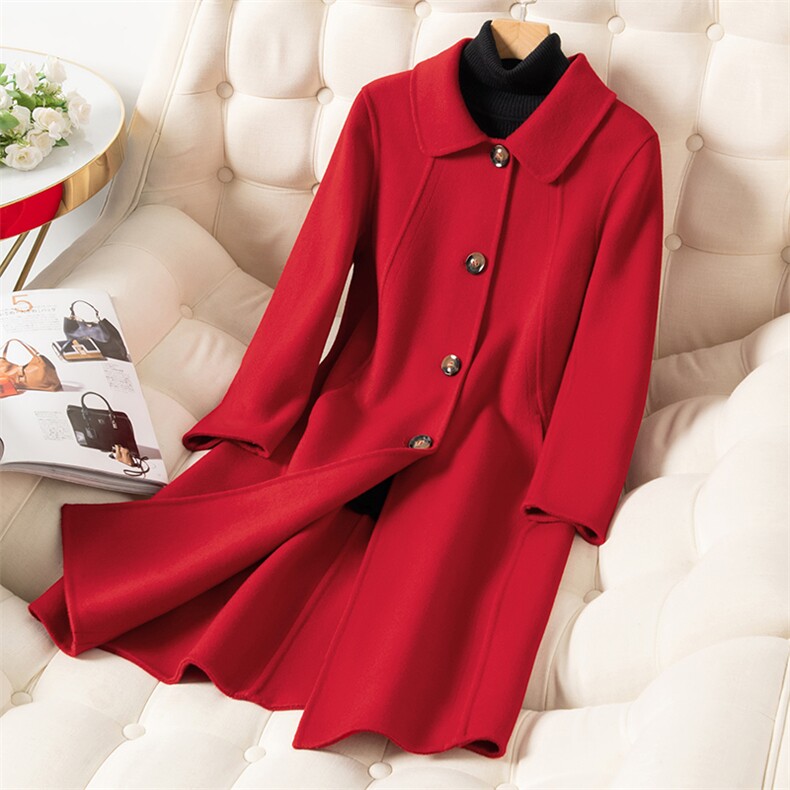 绵羊毛双面呢大衣长款秋冬修身显瘦新款羊毛双面呢外套，女装双面呢大衣，温鑫双面呢