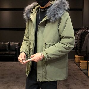 2019冬季新日系大码男店主风韩版毛领抽绳燕尾中长棉衣M730-P130图片