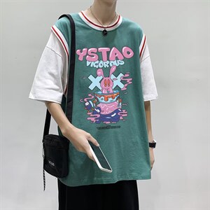 2023夏季新款韩版宽松假两件休闲T恤衫美式篮球服上衣 T1267-P28图片