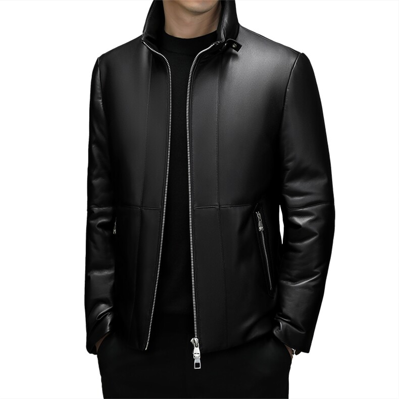 239007海宁真皮羽绒服男绵羊皮夹克立领加厚外套机车皮衣P1050,男装夹克,电商B360A（原721A）