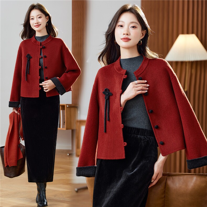 2025年冬季现货羊毛大衣新款经典复古短款双面呢外套，女装双面呢大衣，臻衣坊