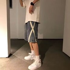 日系嘻哈工装阔腿牛仔裤男潮牌ins高街垂感灯笼裤子古着宽松短裤，男装牛仔裤，星座1210-1