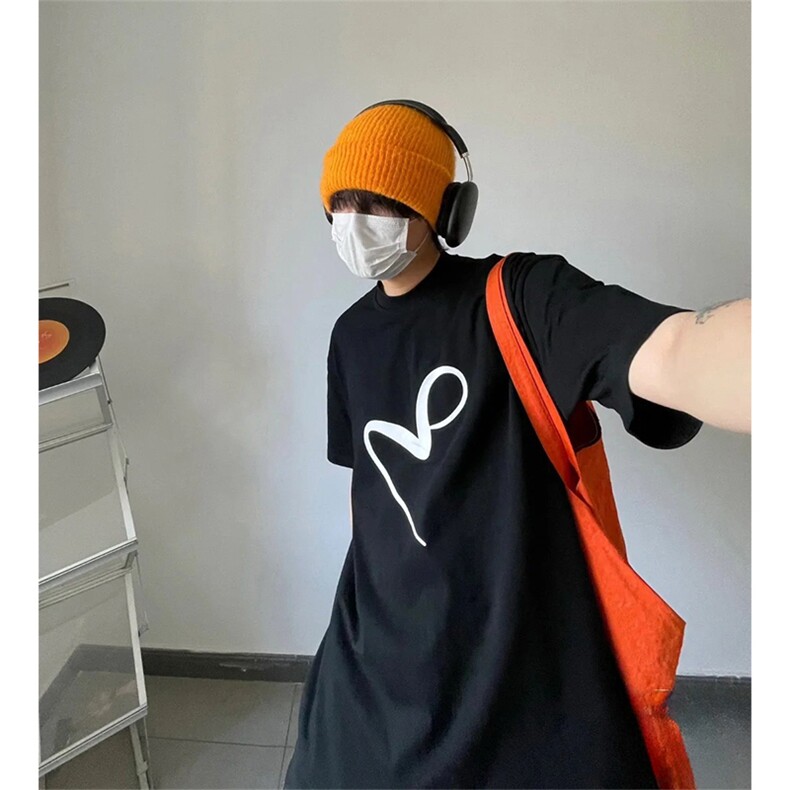 抖音得物供货210克现货宽松纯棉美式潮牌印花落肩袖纯棉T恤AT2195,男装T恤,电商A443
