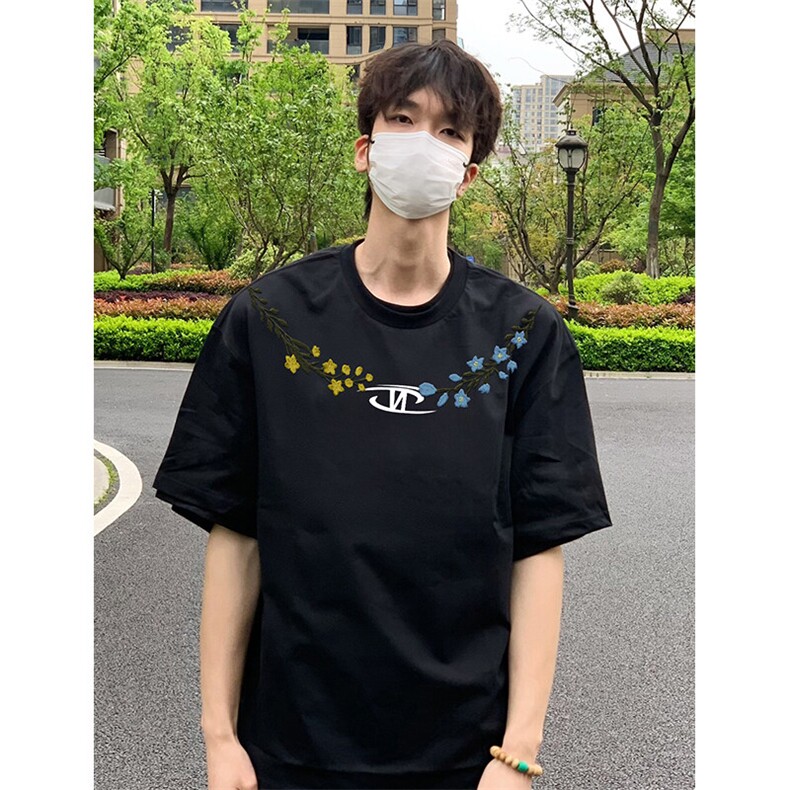 万针全刺绣解构设计260克重磅双纱纯棉高品质美式高街短袖T恤特33,男装T恤,电商A486