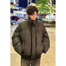 现货5W件冬季三防重磅硬挺boxy短款羽绒立领PU皮棉衣外套加厚棉服，男装棉衣，电商A486-1
