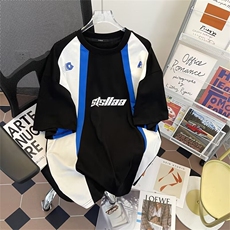 插肩拼色五分袖潮牌夏季短袖t恤宽松美式学生男士衣服ST447-P38，男装T恤，星座412-3