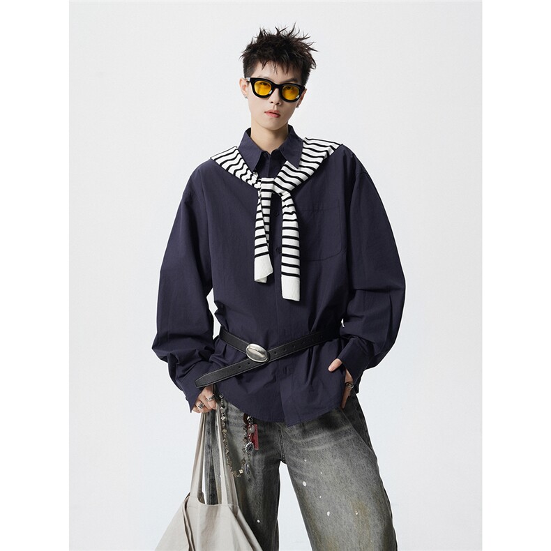 可二开无影墙可拆卸条纹披肩大码M-5XL长袖衬衫男CS78102P45控68，男装衬衫，星座226-1