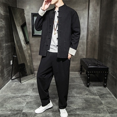 A79P105室内风2024秋季新款汉服风麒麟刺绣套装长裤长袖，男装休闲套装，电商A026