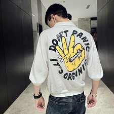 CS26P48黑色2021夏装精神小伙印花七分袖男装修身衬衫，男装衬衫，星座102A（原电商D309-1）