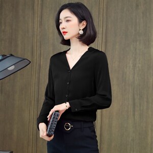 红色重磅真丝衬衫女长袖2025春装西装领职场气质缎面桑蚕丝上衣图片