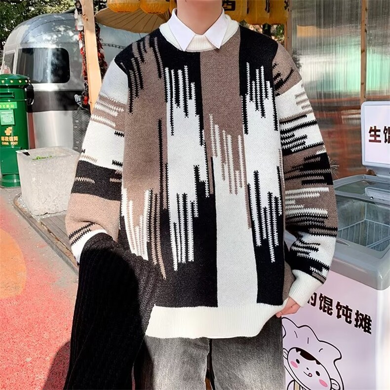 撞色毛衣男冬季潮牌潮流针织衫宽松慵懒风毛衫外套Z7132-P45,男装针织衫/毛衣,星座1109-3