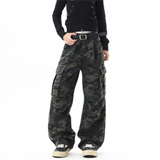 美式高街迷彩多口袋工装裤男潮牌复古阔腿百搭直筒弯刀微喇休闲裤，男装工装外套，星座302B