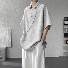 8XL-M半拉链t恤短袖POLO衫男款夏季美式翻领宽松大码半袖DT008P45，男装T恤，电商B312