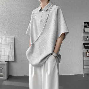 8XL-M半拉链t恤短袖POLO衫男款夏季美式翻领宽松大码半袖DT008P45图片