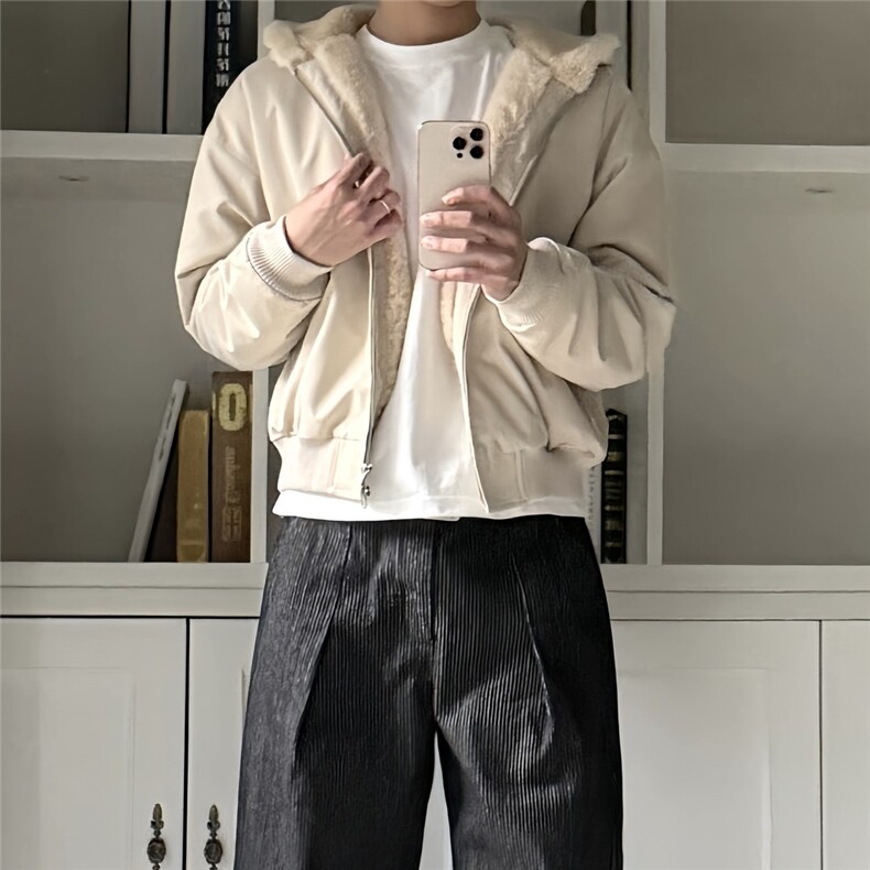 美式复古高级感重磅仿兔毛连帽座山雕夹克棉服男冬季加绒棉衣外套,男装夹克,星座506A