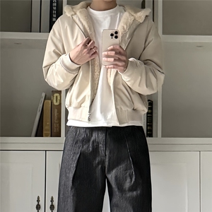 美式复古高级感重磅仿兔毛连帽座山雕夹克棉服男冬季加绒棉衣外套图片