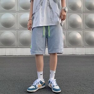 潮流春季牛仔裤男松紧带牛仔短裤A77P38图片