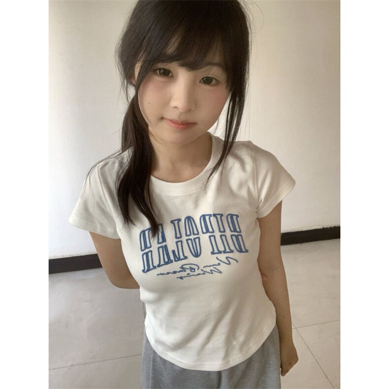 H0874-P35立体刺绣包边拉肩修身百搭短袖T恤,女装T恤,星座617A-2