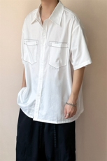 现货-夏季线条衬衫男宽松青少年时尚潮牌短袖衬衣-AC23005-P50，男装T恤，电商A351