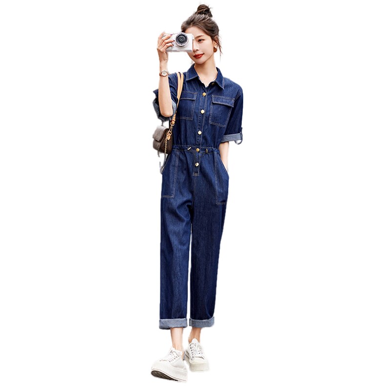 牛仔连体裤女2025春夏新款韩版时尚高腰宽松休闲显瘦工装连衣裤潮,女装连体裤,E百度