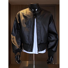 网图有货机车pu皮衣夹克男红内外套立领美式复古棒球服A989-P65，男装皮衣，星座1505